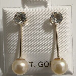 Elegant 10 KT Gold and Pearl Drop Earrings